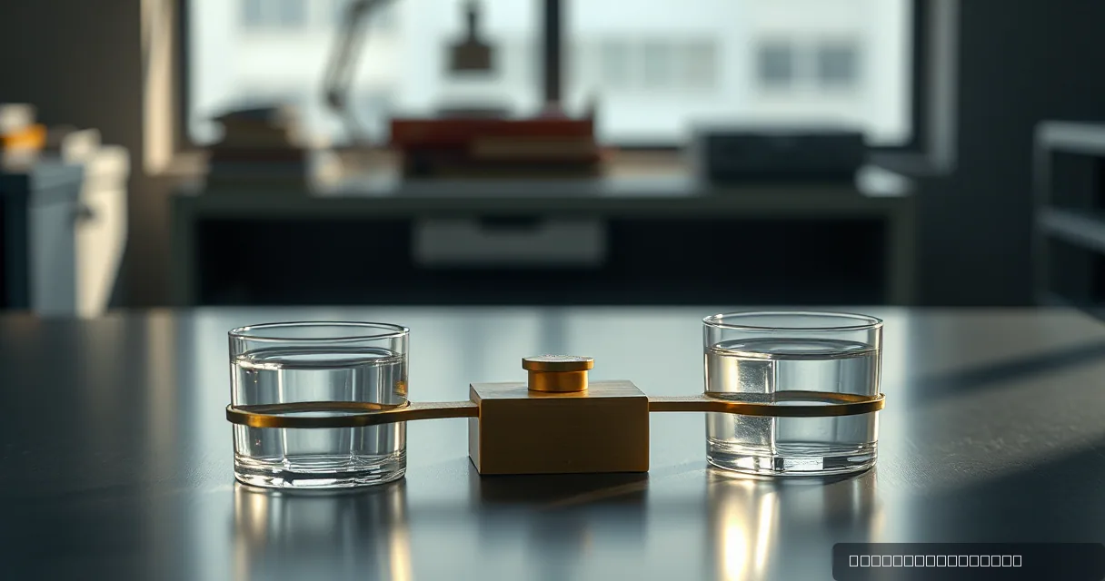 A cinematic close-up of a balanced brass scale mechanism connecting two clear glass containers filled with water on a dark surface, symbolizing the unification of fragmented financial flows.