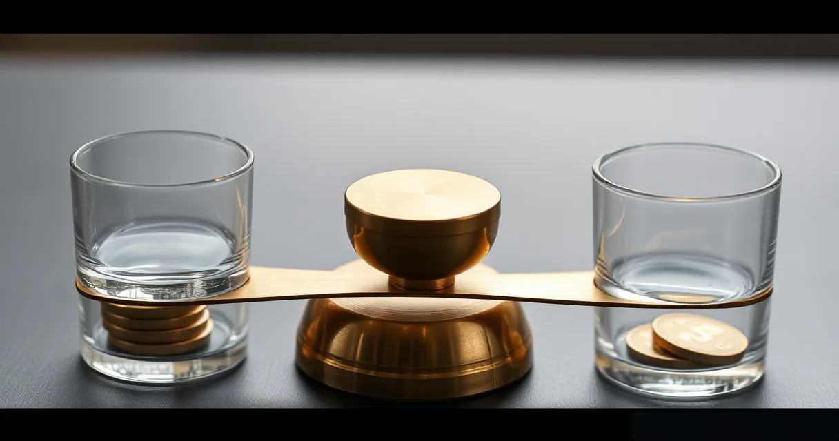 A cinematic close-up of a golden balance scale with two glass vessels on either side, symbolizing the equilibrium between regulatory compliance and exchange growth.