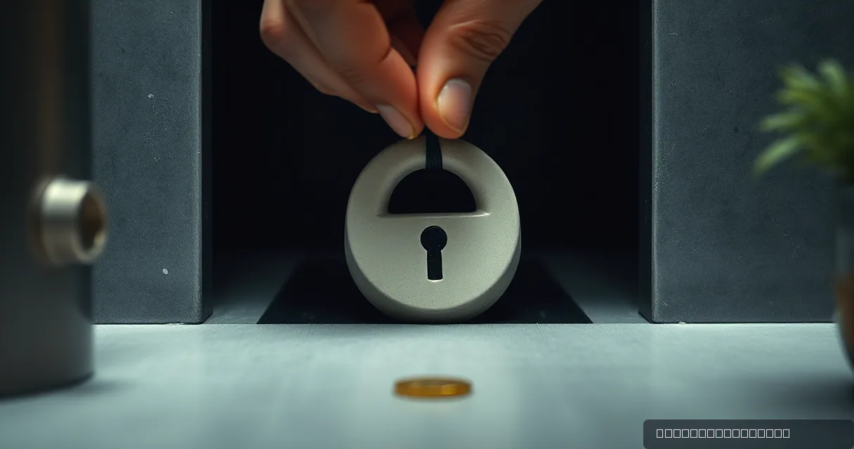 A close-up shot shows a hand placing a large, matte ceramic lock over an opening in a dark vault door, symbolizing the sealing off of financial networks.